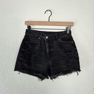 American Eagle Black Distressed Jean Shorts Size 0